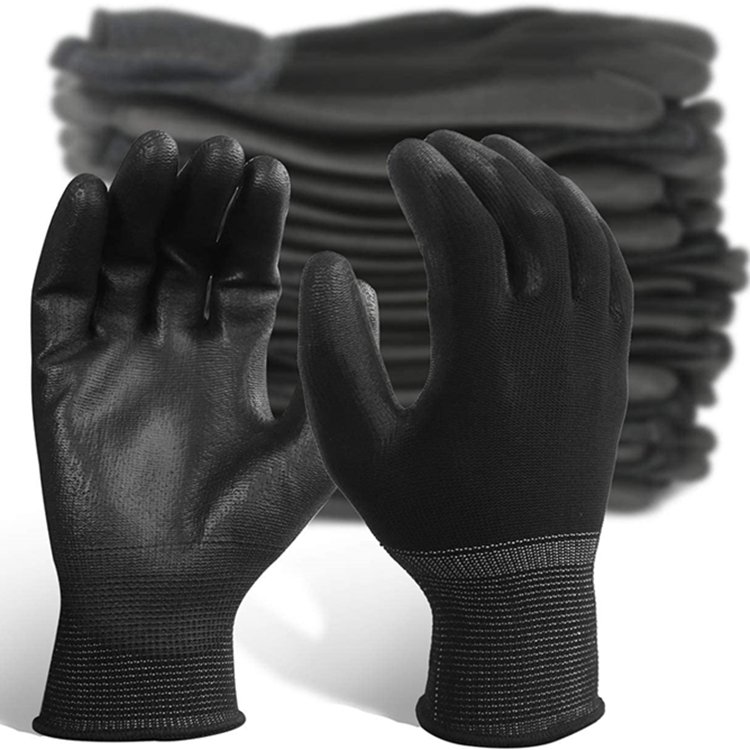 1 or 24 PAIRS BLACK NYLON PU COATED SAFETY WORK GLOVES GARDEN GRIP by AJS